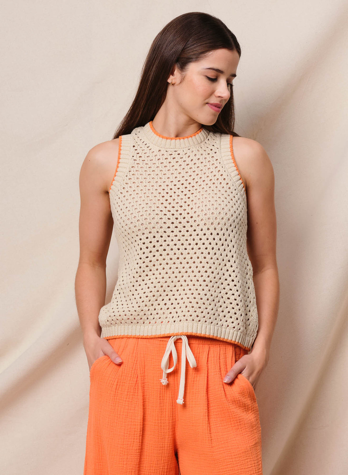 Sundry Mesh Tank Sweater in Taupe