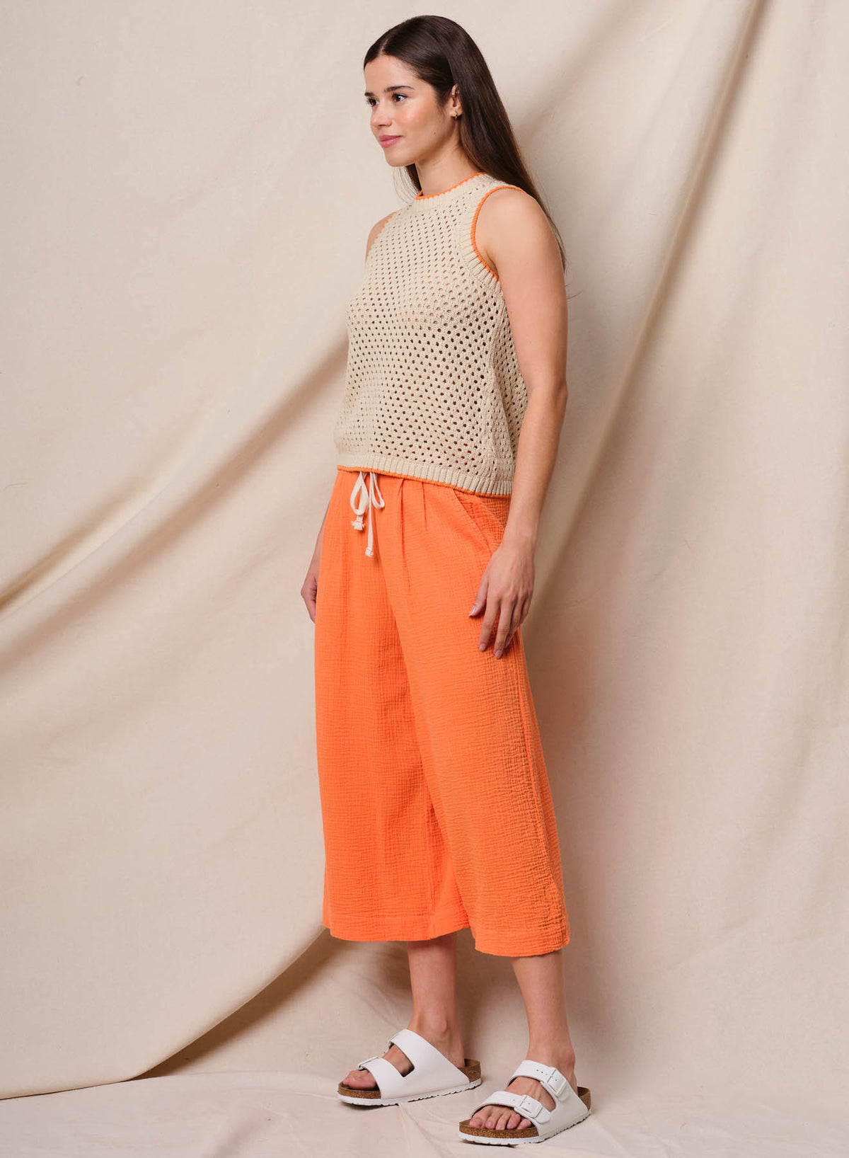 Sundry Mesh Tank Sweater in Taupe