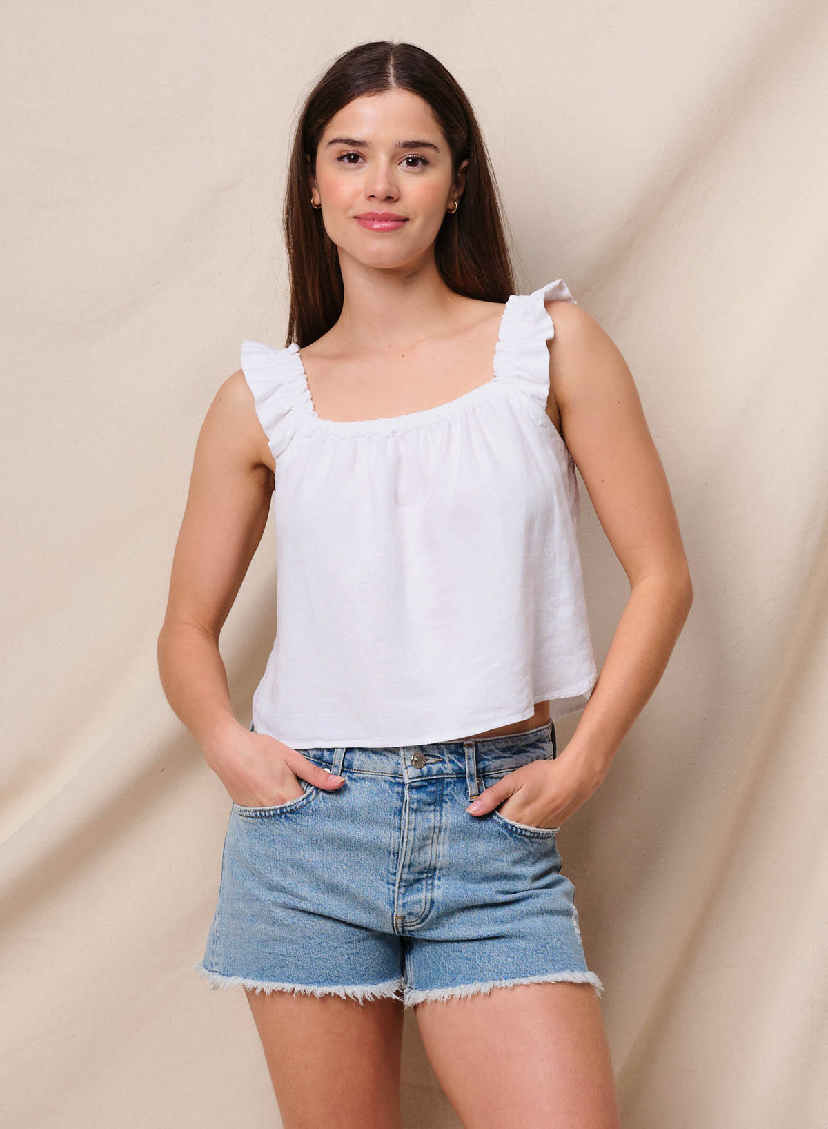 Sundry Linen Flutter Tank in Optic White