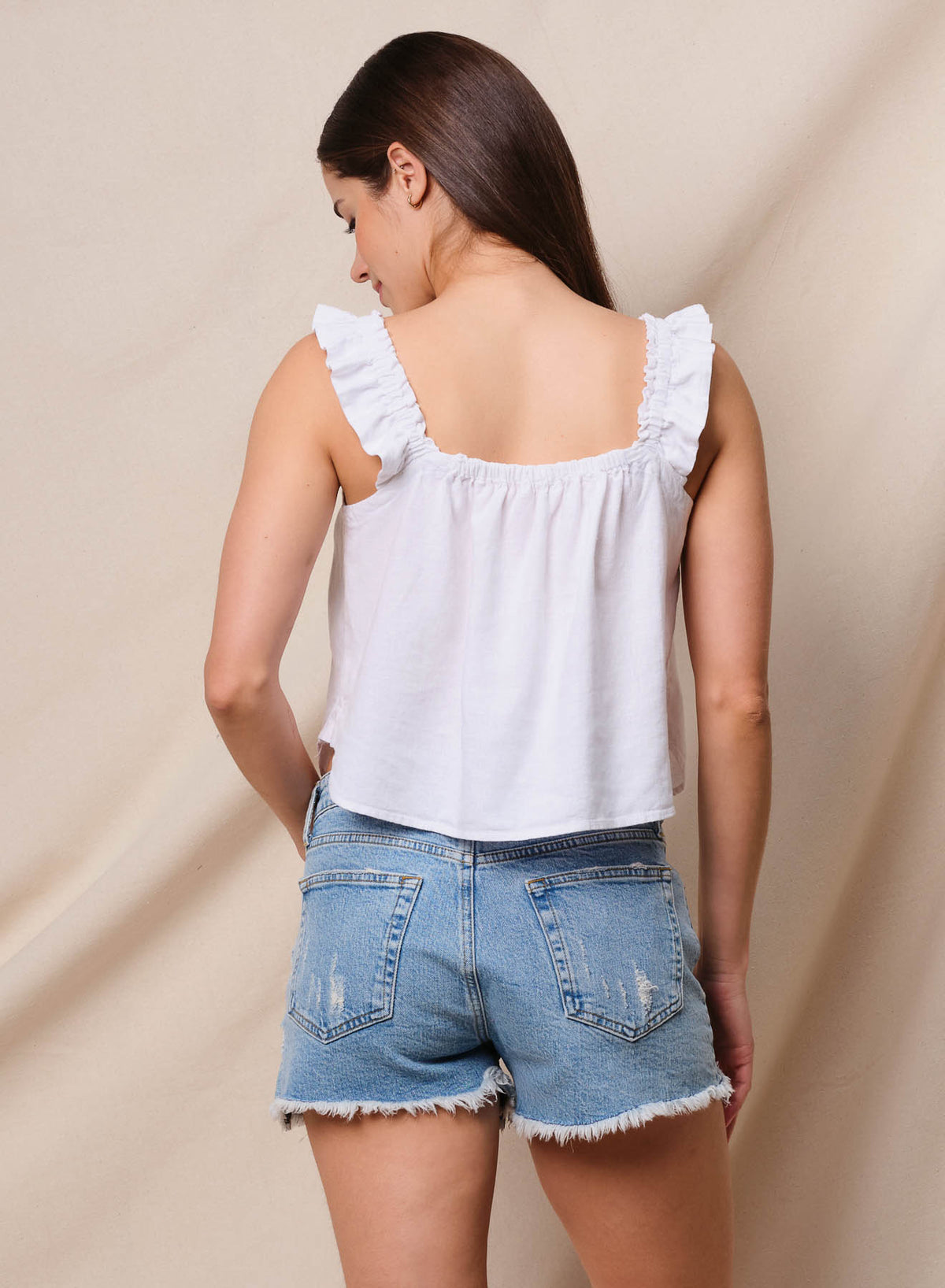 Sundry Linen Flutter Tank in Optic White