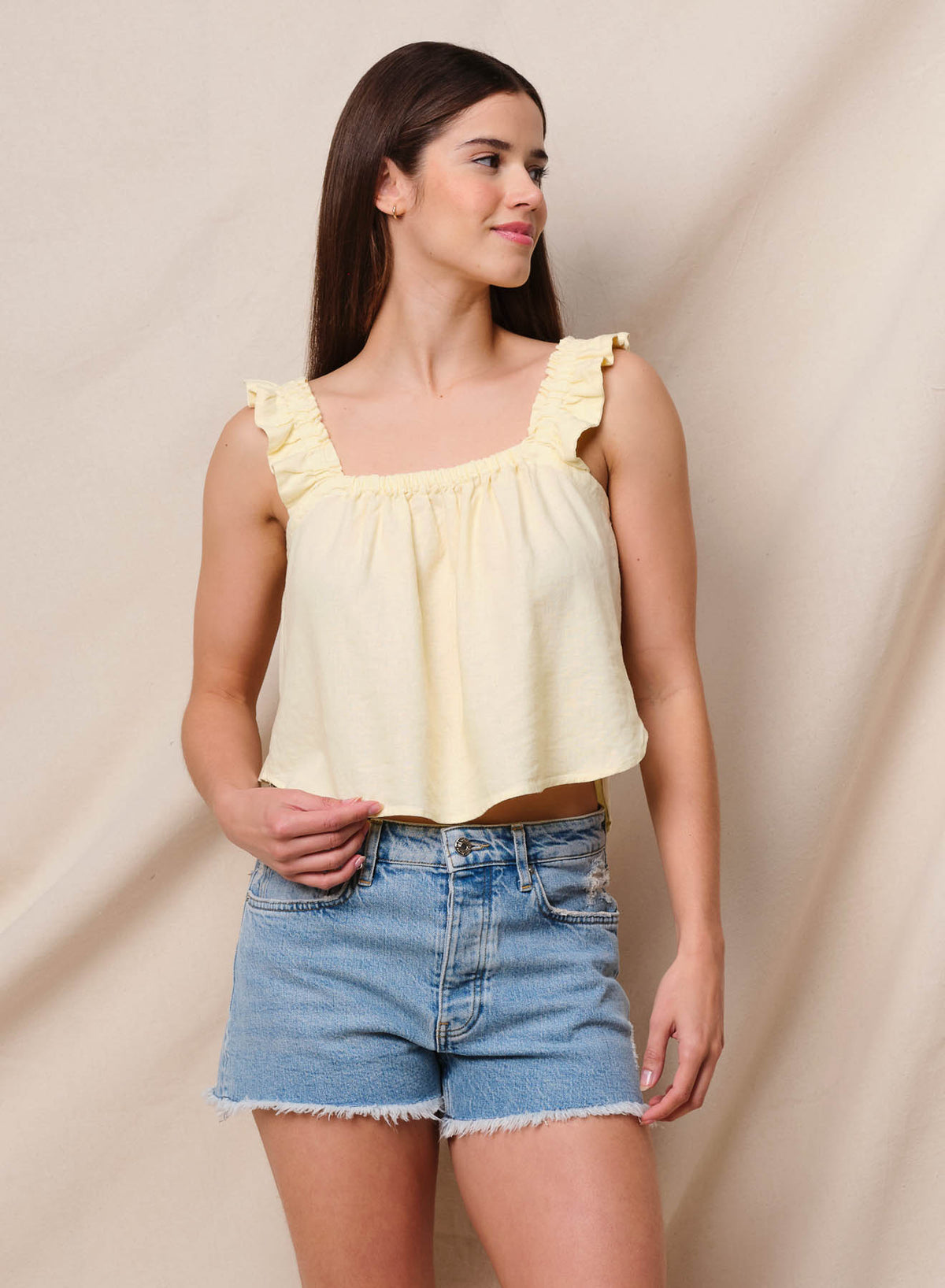 Sundry Linen Flutter Tank in Lemon Tint