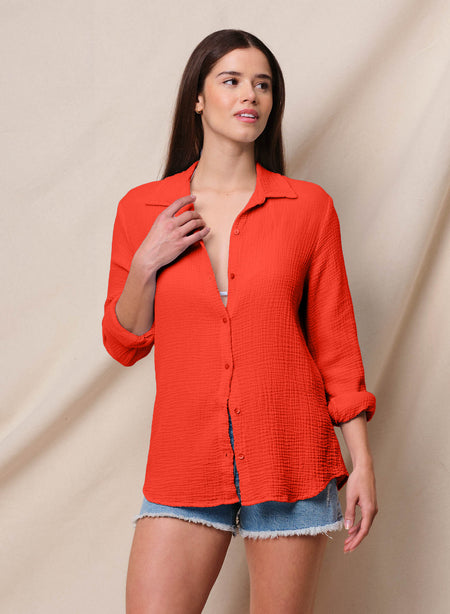 Sundry Classic Shirt in Bright Coral