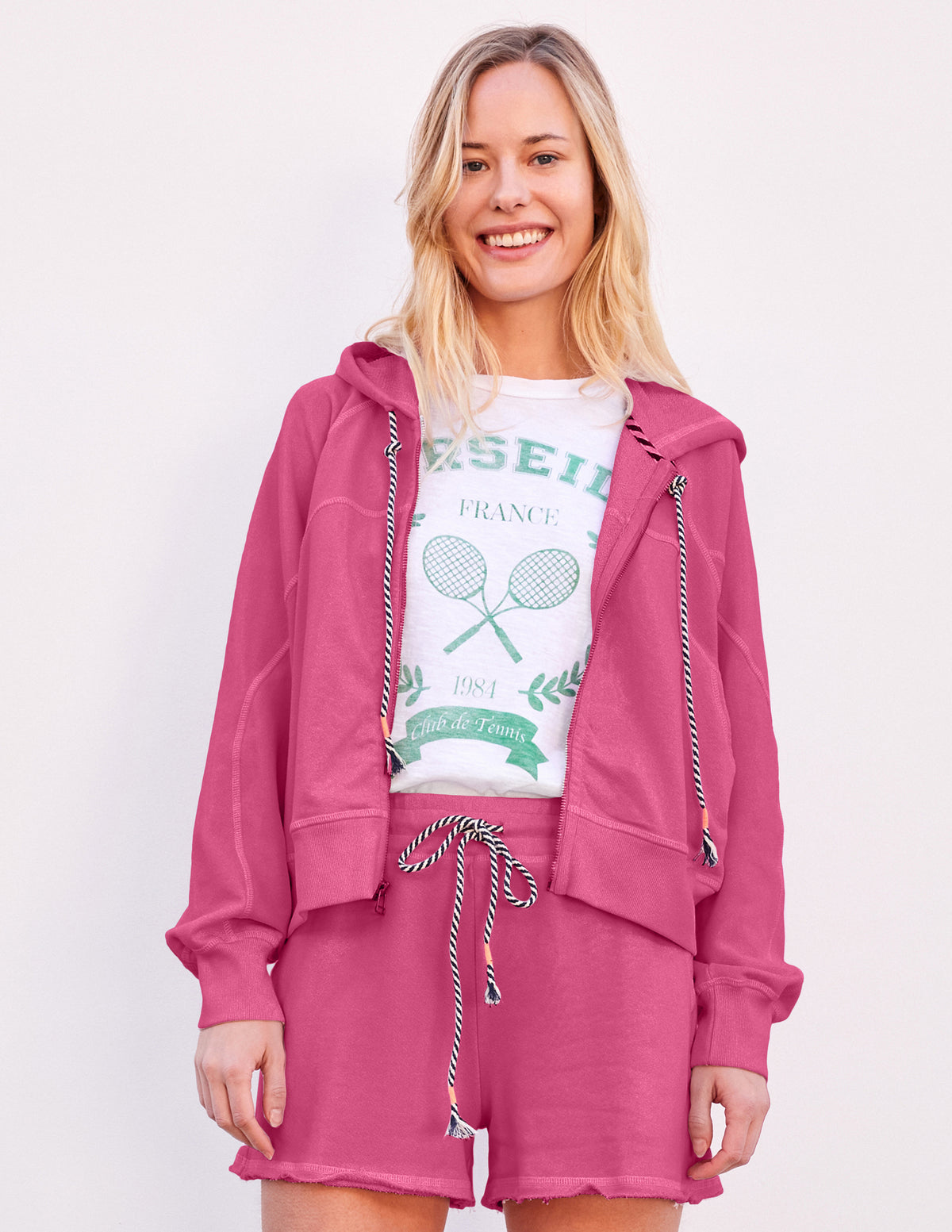 Sundry Horizon Zip Hoodie in Cranberry