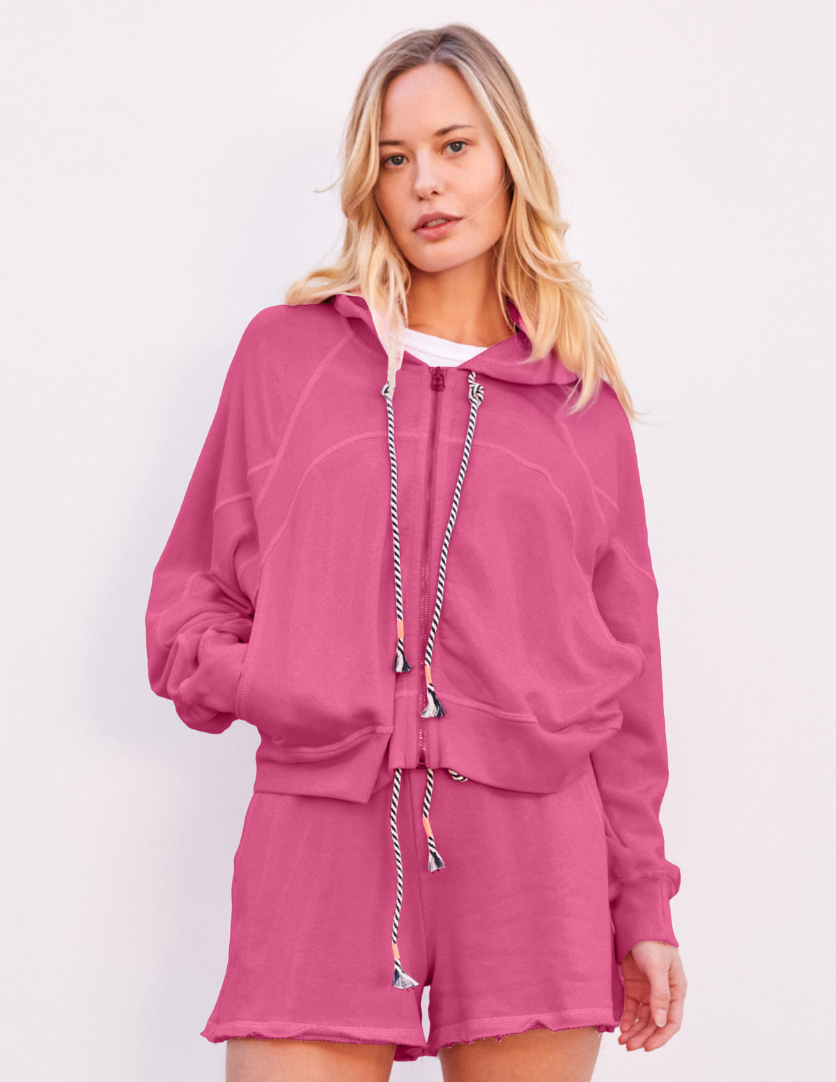 Sundry Horizon Zip Hoodie in Cranberry