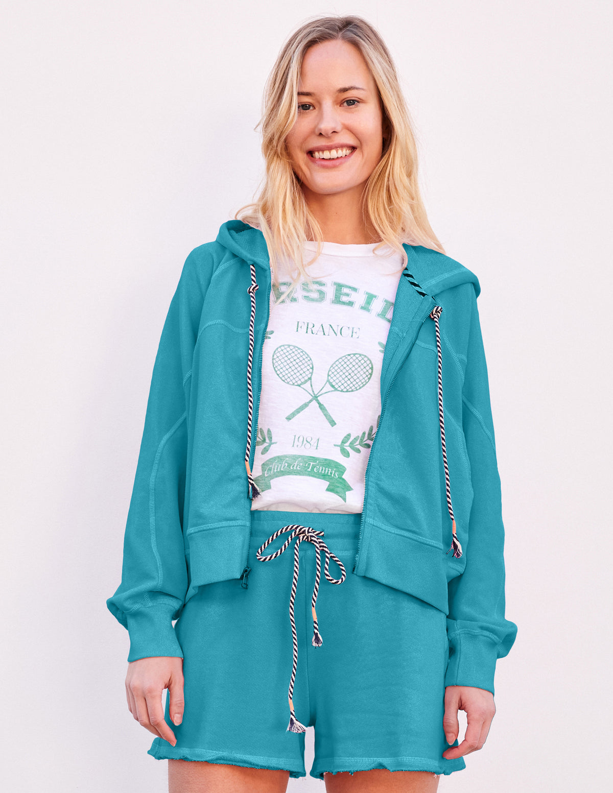 Sundry Horizon Zip Hoodie in Dusty Aqua