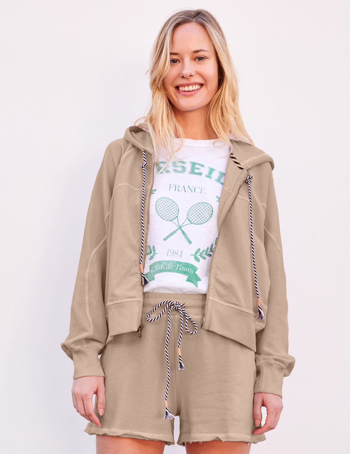 Sundry Horizon Zip Hoodie in Taupe