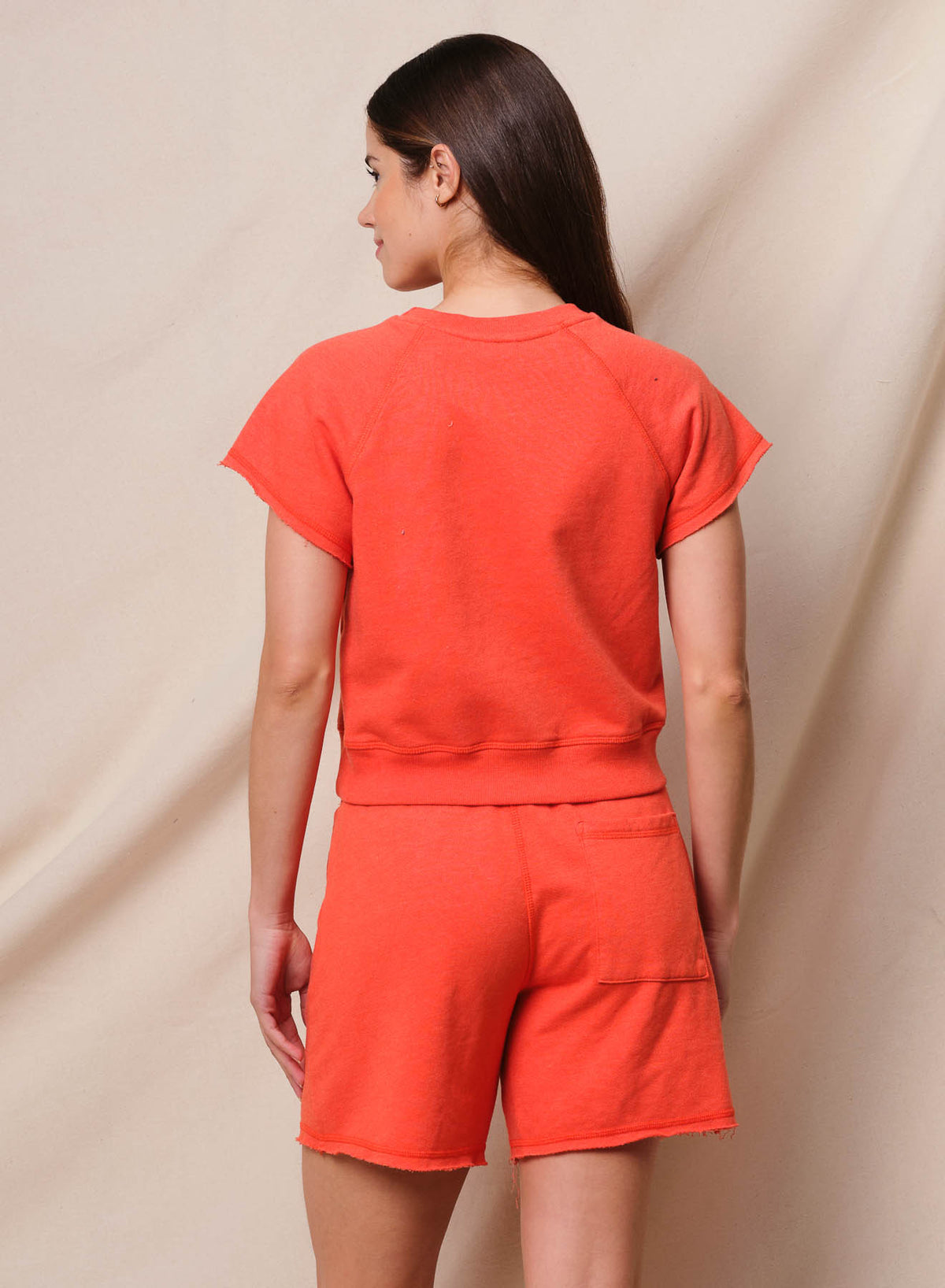 Sundry Sea Love Sun Short Sleeve Sweatshirt &amp; Sundry Sea Love Sun Long Inseam Short in Bright Coral