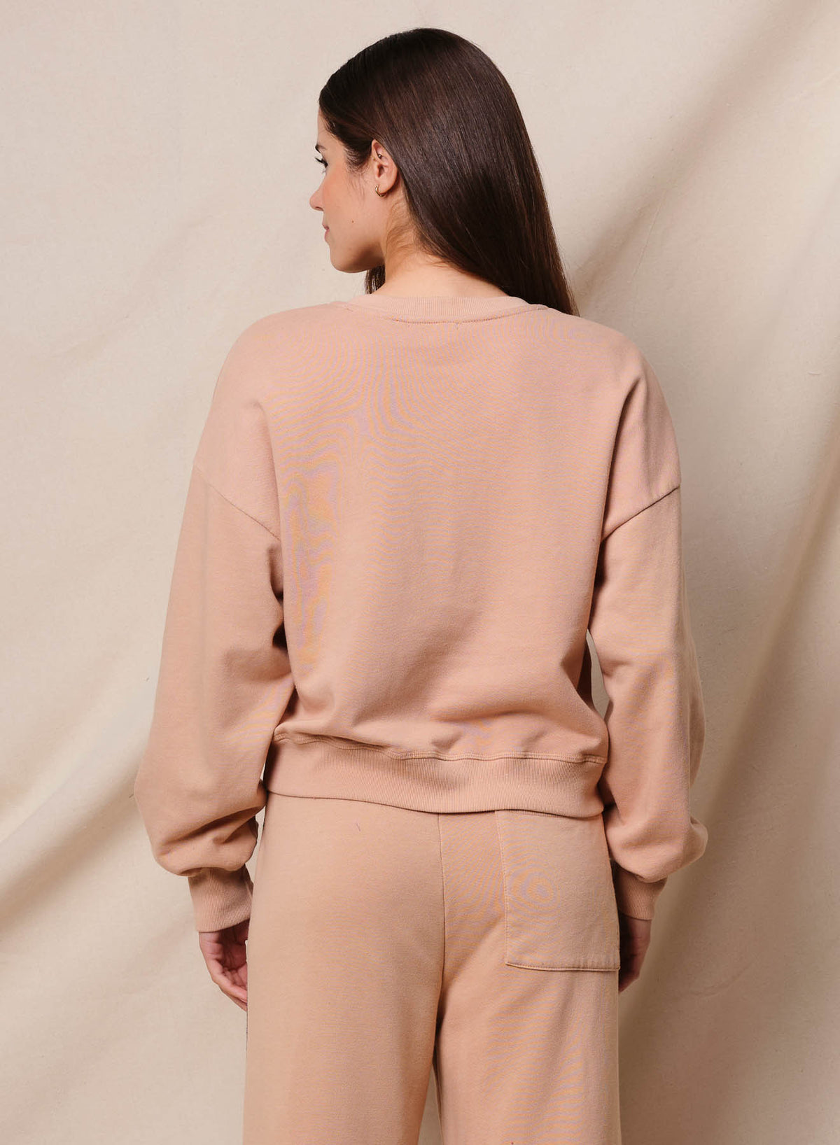Sundry Good Vibes Split Neck Sweatshirt in Almond