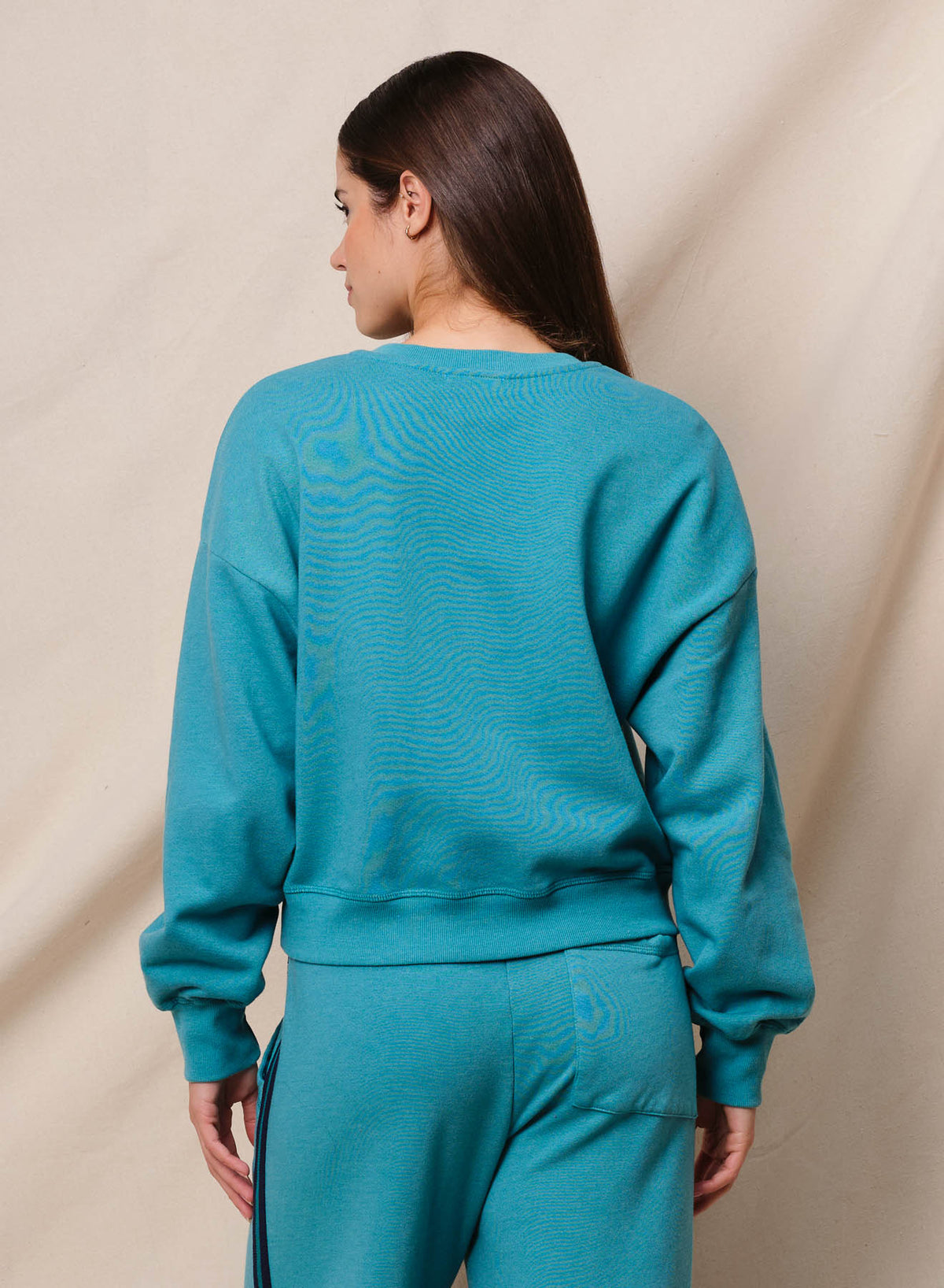 Sundry Good Vibes Split Neck Sweatshirt in Dusty Aqua