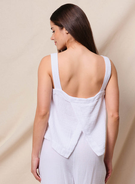 Sundry Cross Back Swing Top in Optic White