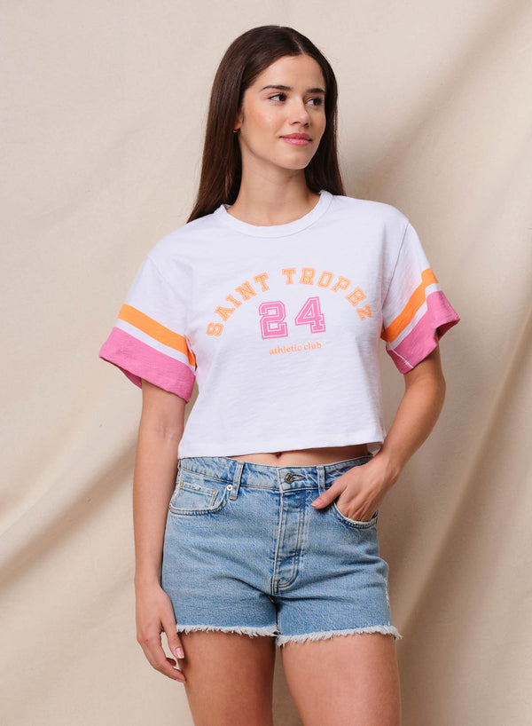 Sundry Ringer Boxy Crew Tee Trophy Club in Deep Navy