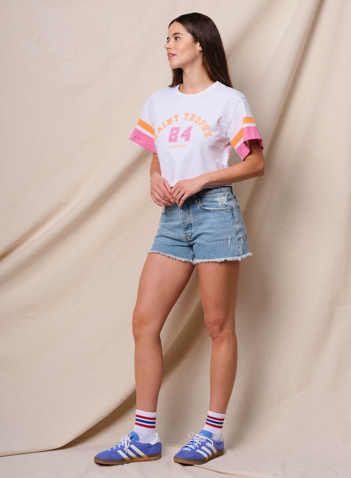 Sundry Saint Tropez Boxy Sleeve Boy Tee in Optic White