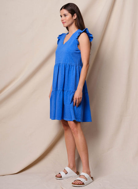 Sundry Tiered Flutter Dress in Lagoon Blue