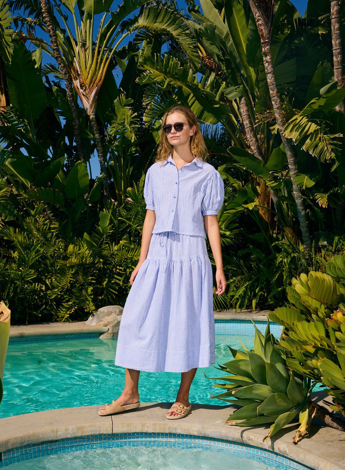Sundry Gathered Skirt in Dusty Sky