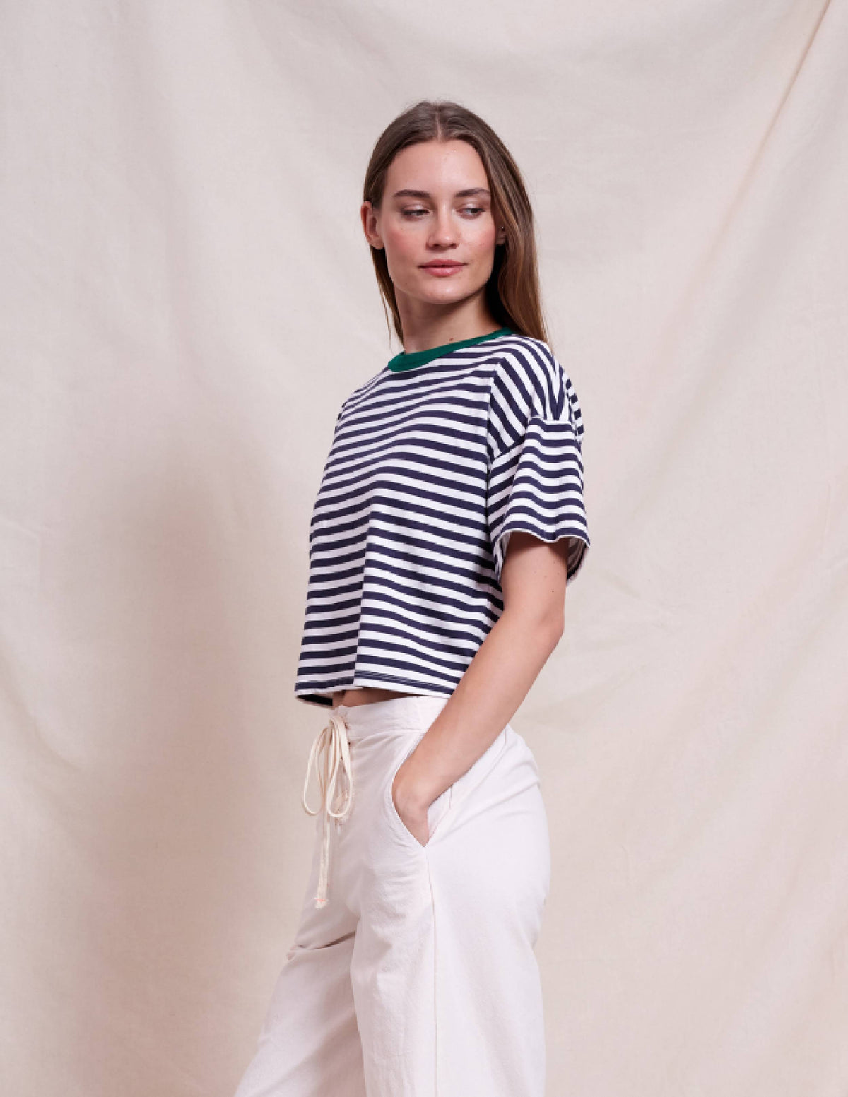 Sundry Cropped Boxy Tee in Optic White