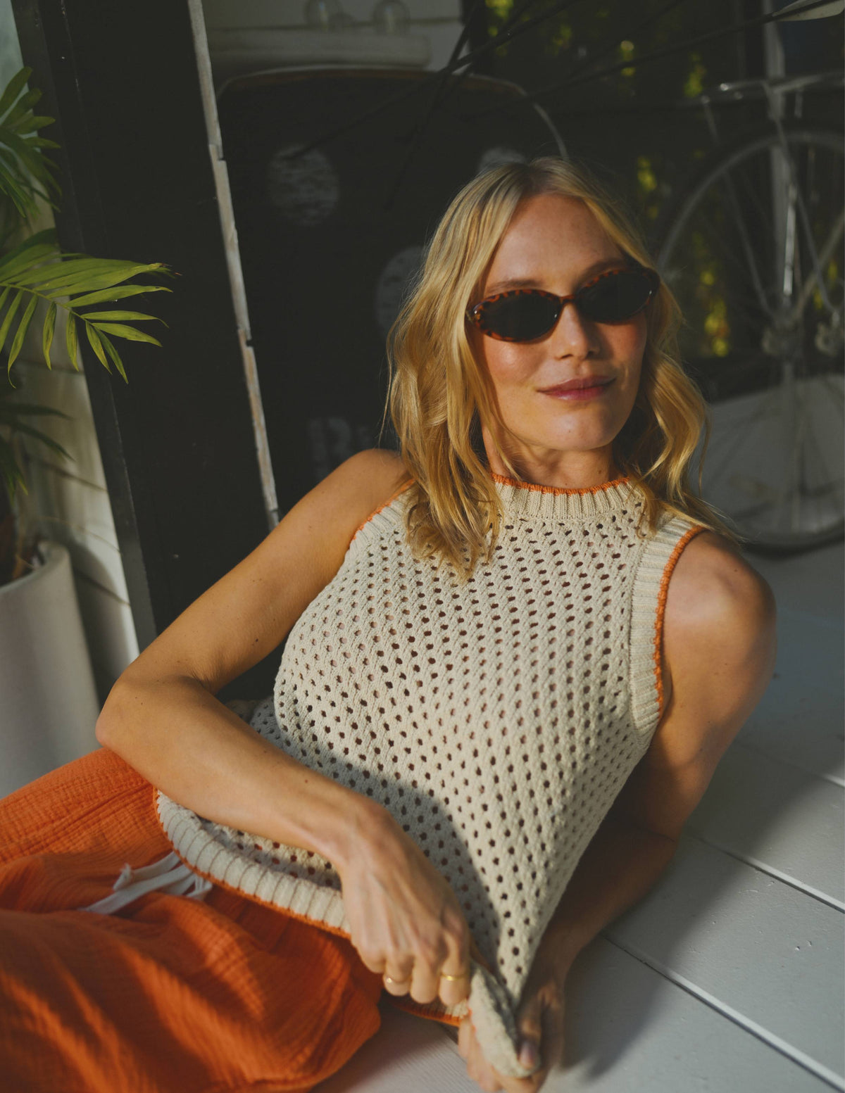 Sundry Mesh Tank Sweater in Taupe