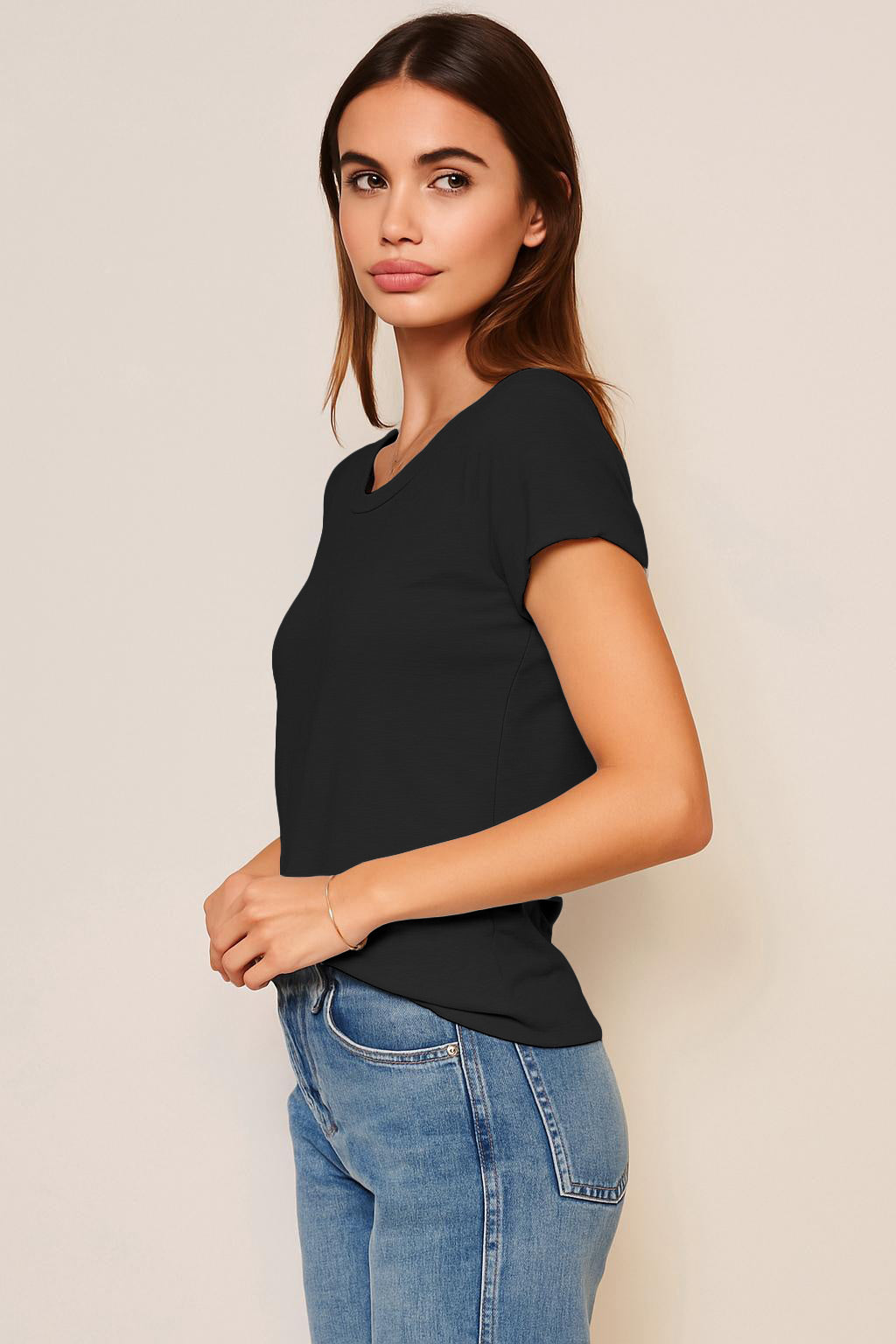Sundry Rolled Sleeve Tee in Black