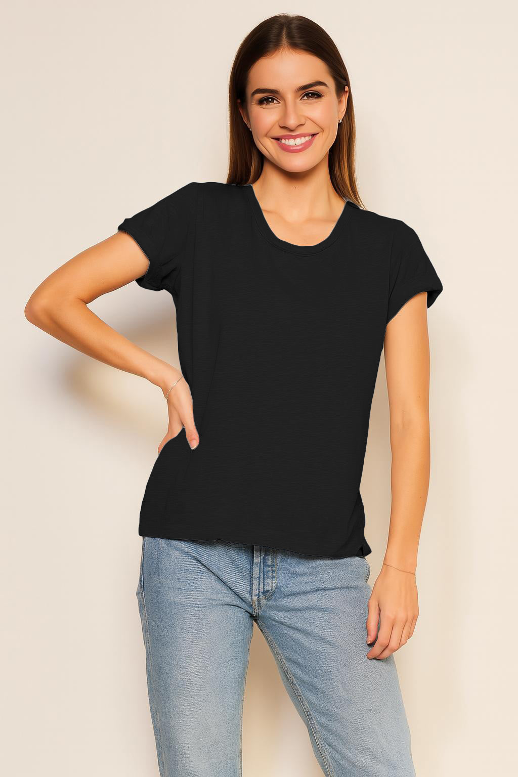 Sundry Rolled Sleeve Tee in Black