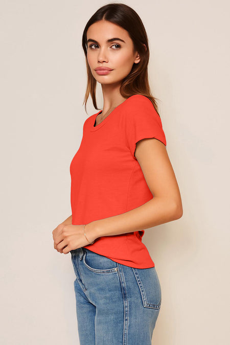 Sundry Rolled Sleeve Tee in Bright Coral