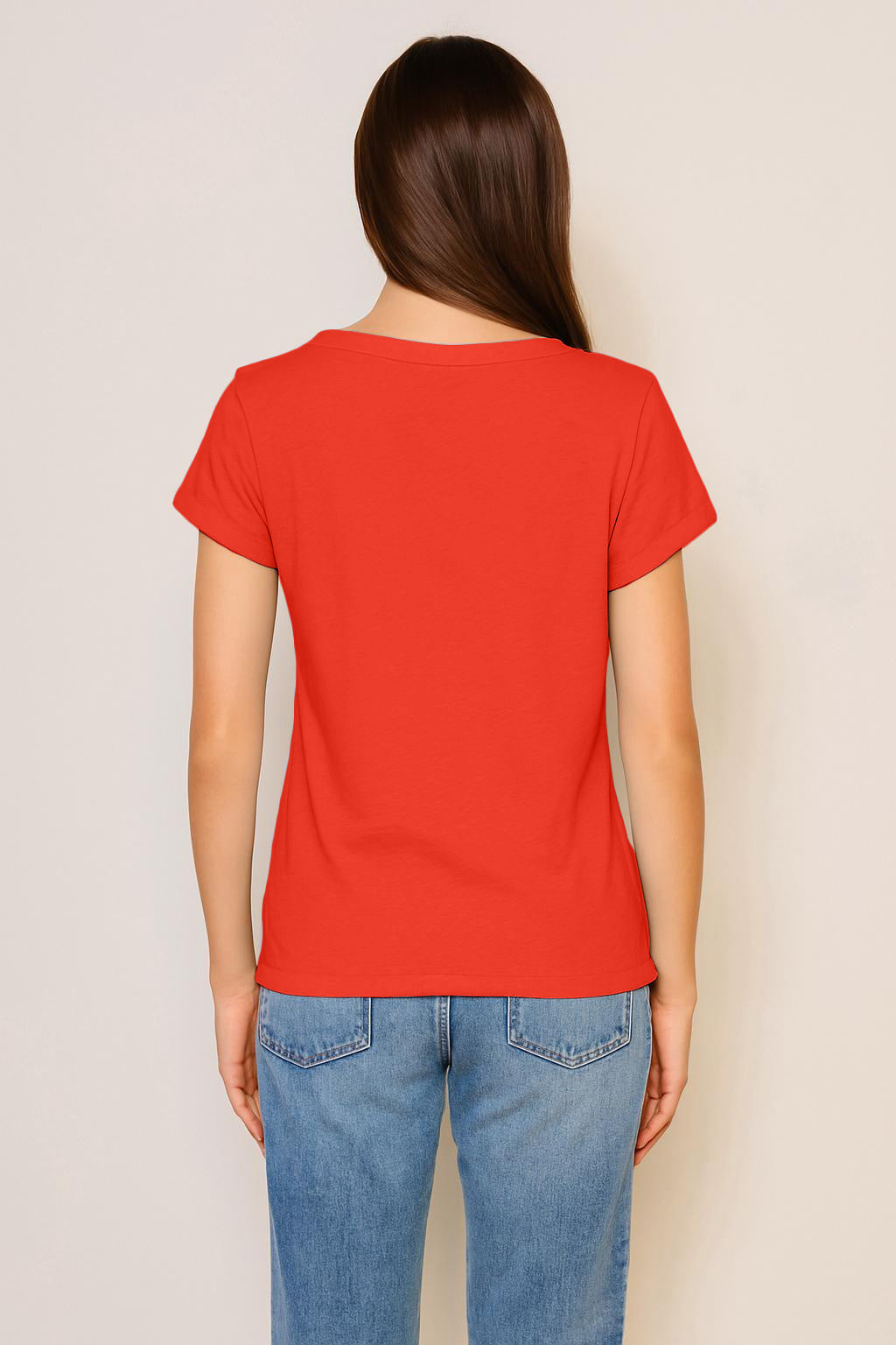 Sundry Rolled Sleeve Tee in Bright Coral