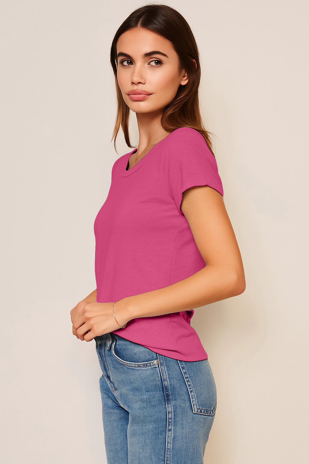 Sundry Rolled Sleeve Tee in Cranberry