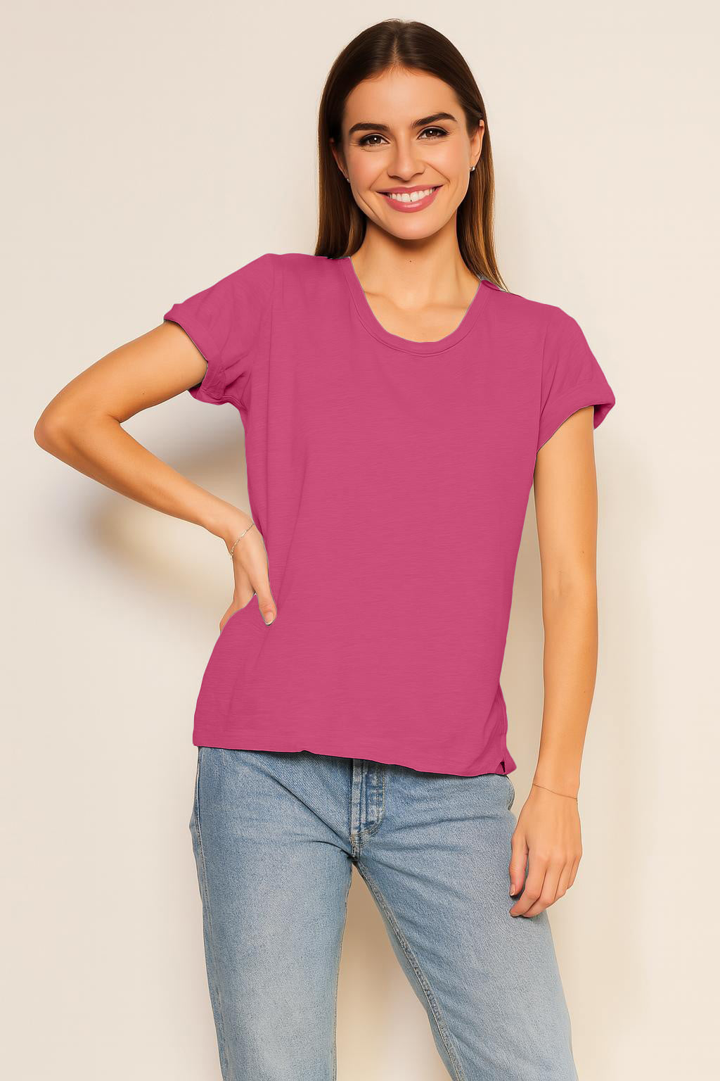 Sundry Rolled Sleeve Tee in Cranberry