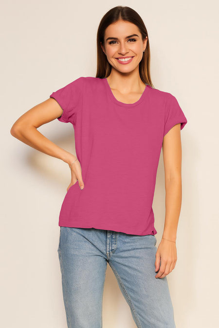 Sundry Rolled Sleeve Tee in Cranberry