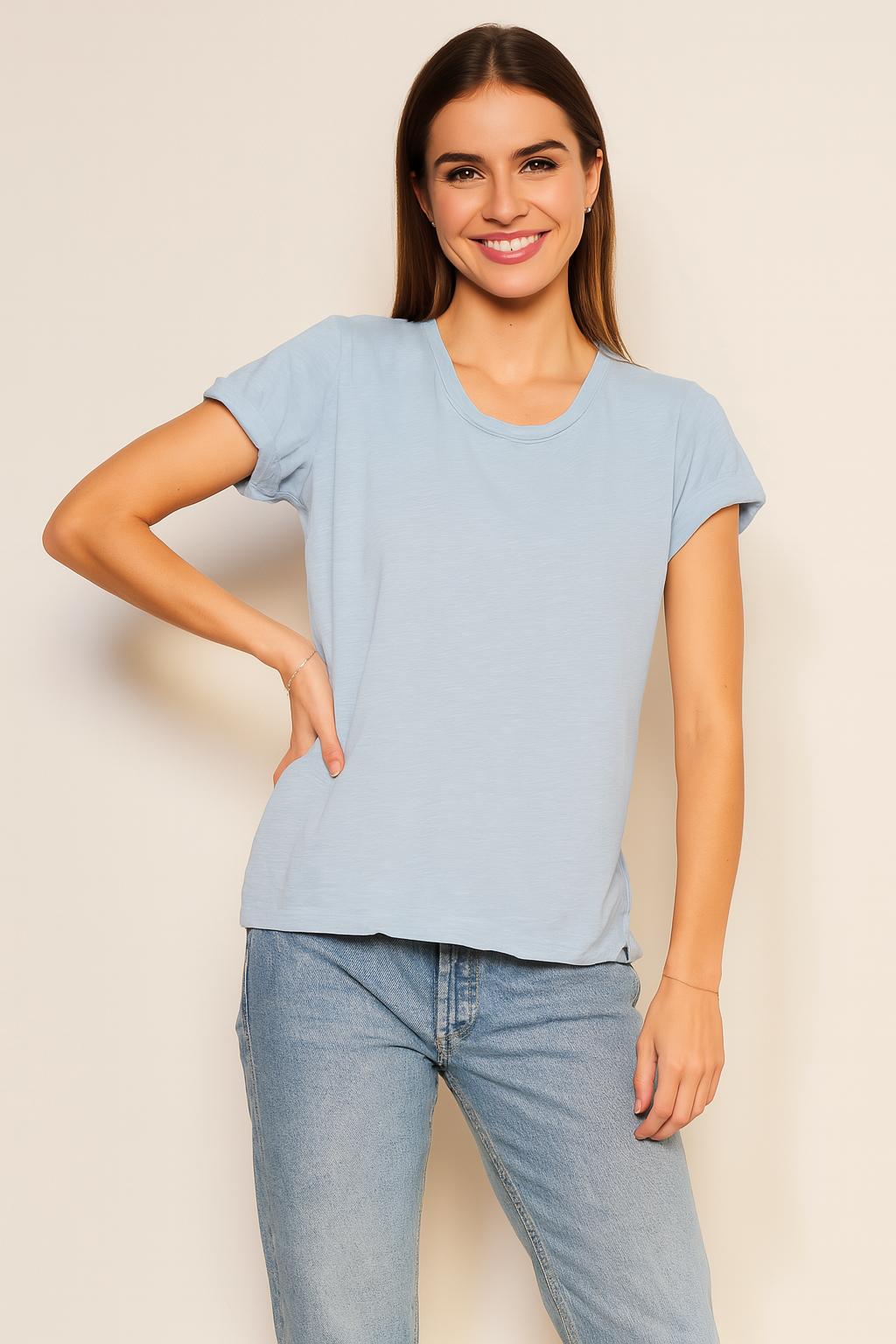Sundry Rolled Sleeve Tee in Chambray