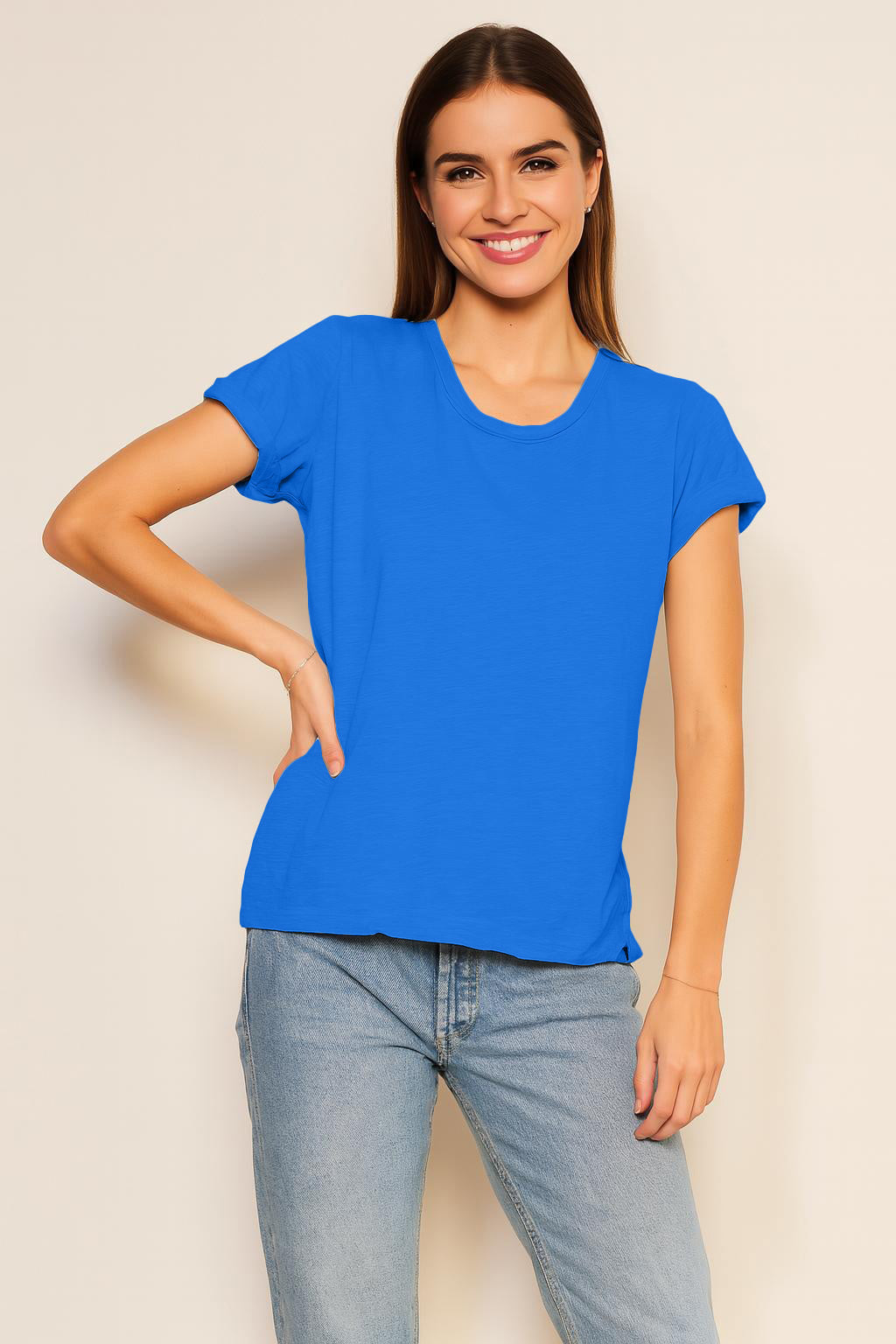 Sundry Rolled Sleeve Tee in Lagoon Blue