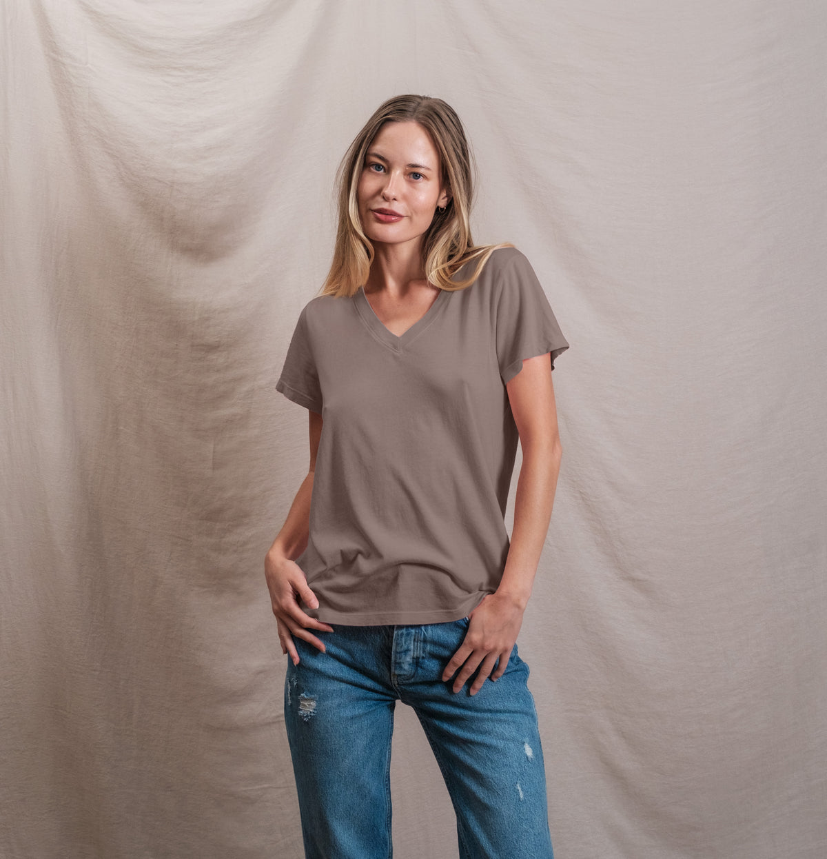Sundry Butter Soft V-Neck in Latte