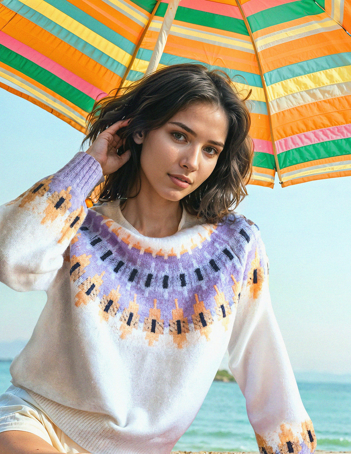 Sundry FairIsle Crew Sweater in Cream