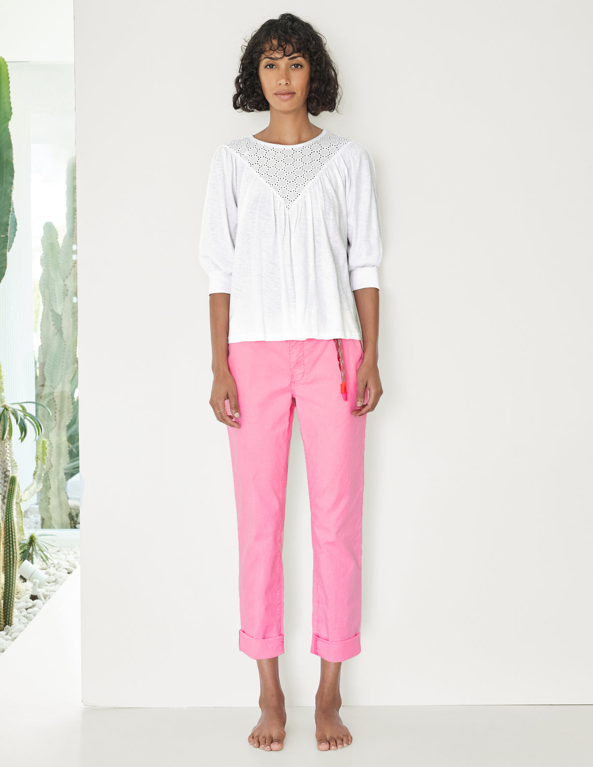 white eyelet yoke blouse