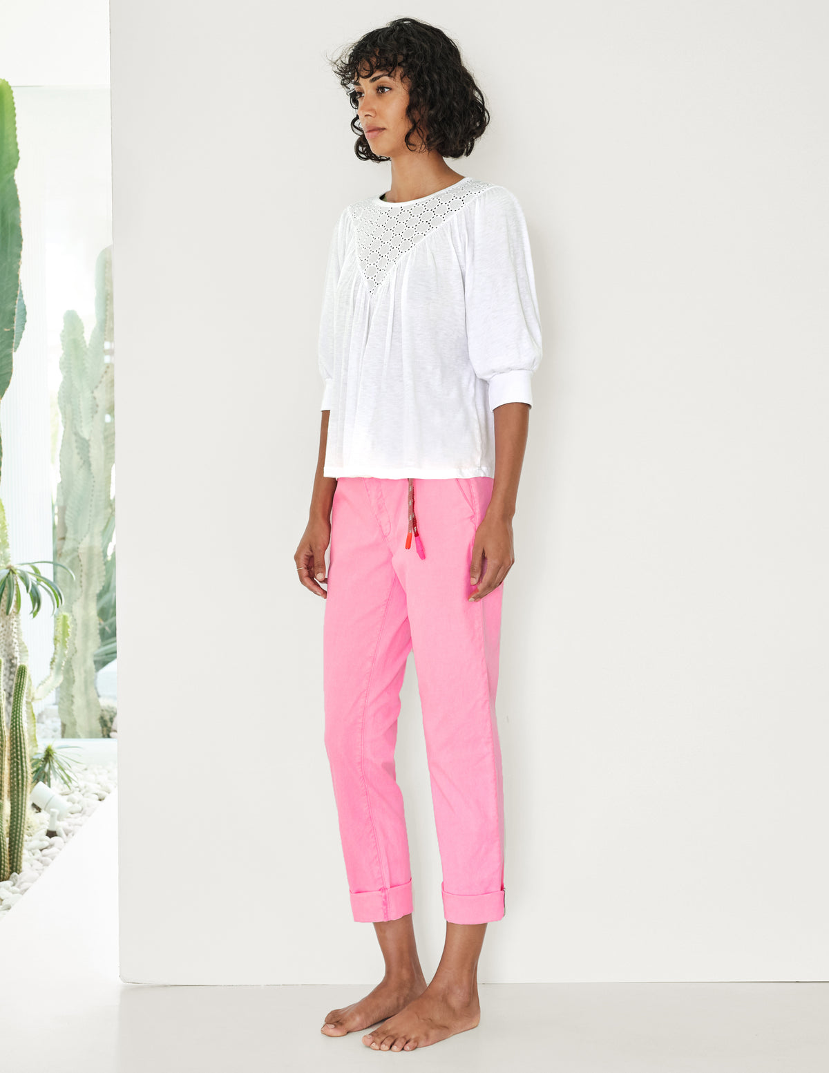 white eyelet yoke blouse