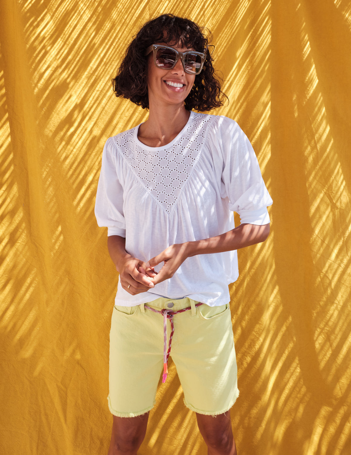 white eyelet yoke blouse