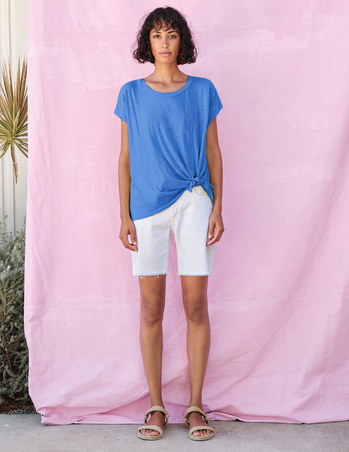 Sundry Muscle Tees with Side Twist in Pigment Royal