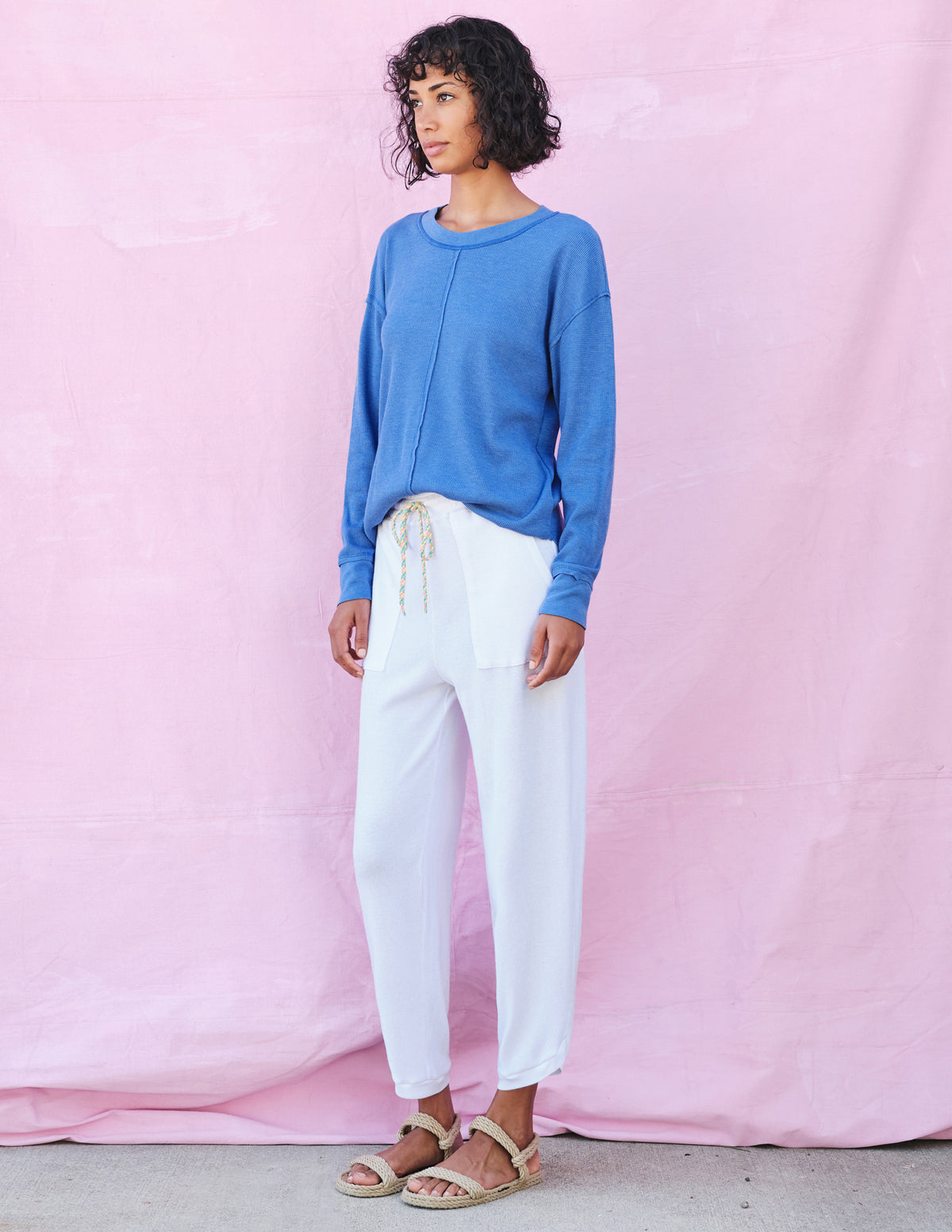 Sundry Crew Top with Center Seam in Royal
