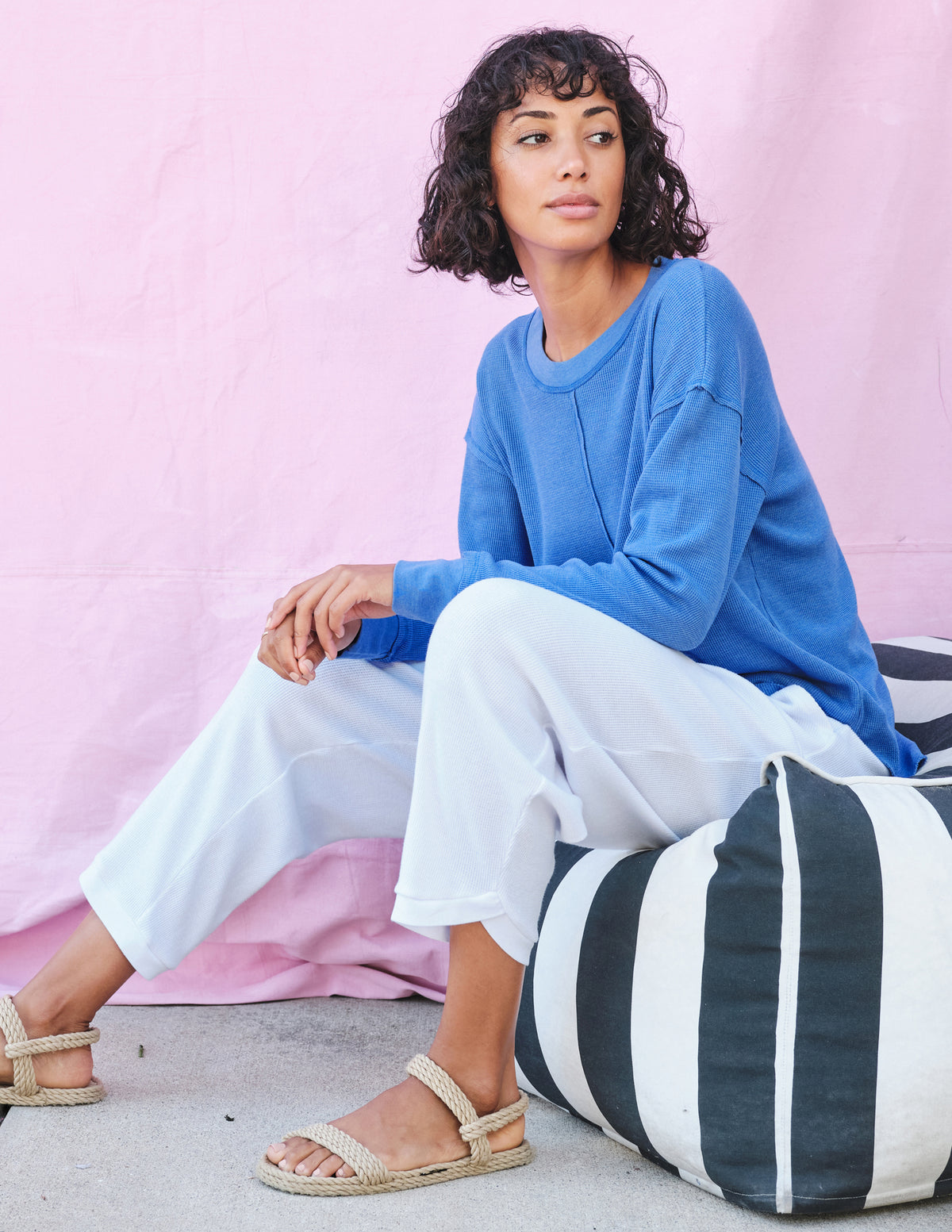 Sundry Crew Top with Center Seam in Royal