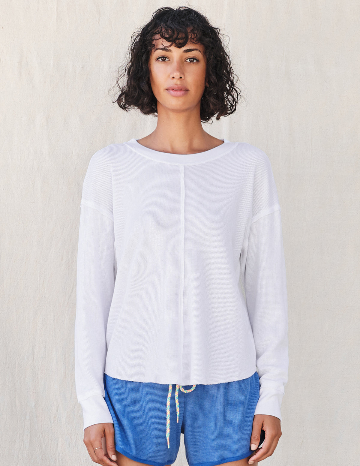 Sundry Crew Top with Center Seam in White
