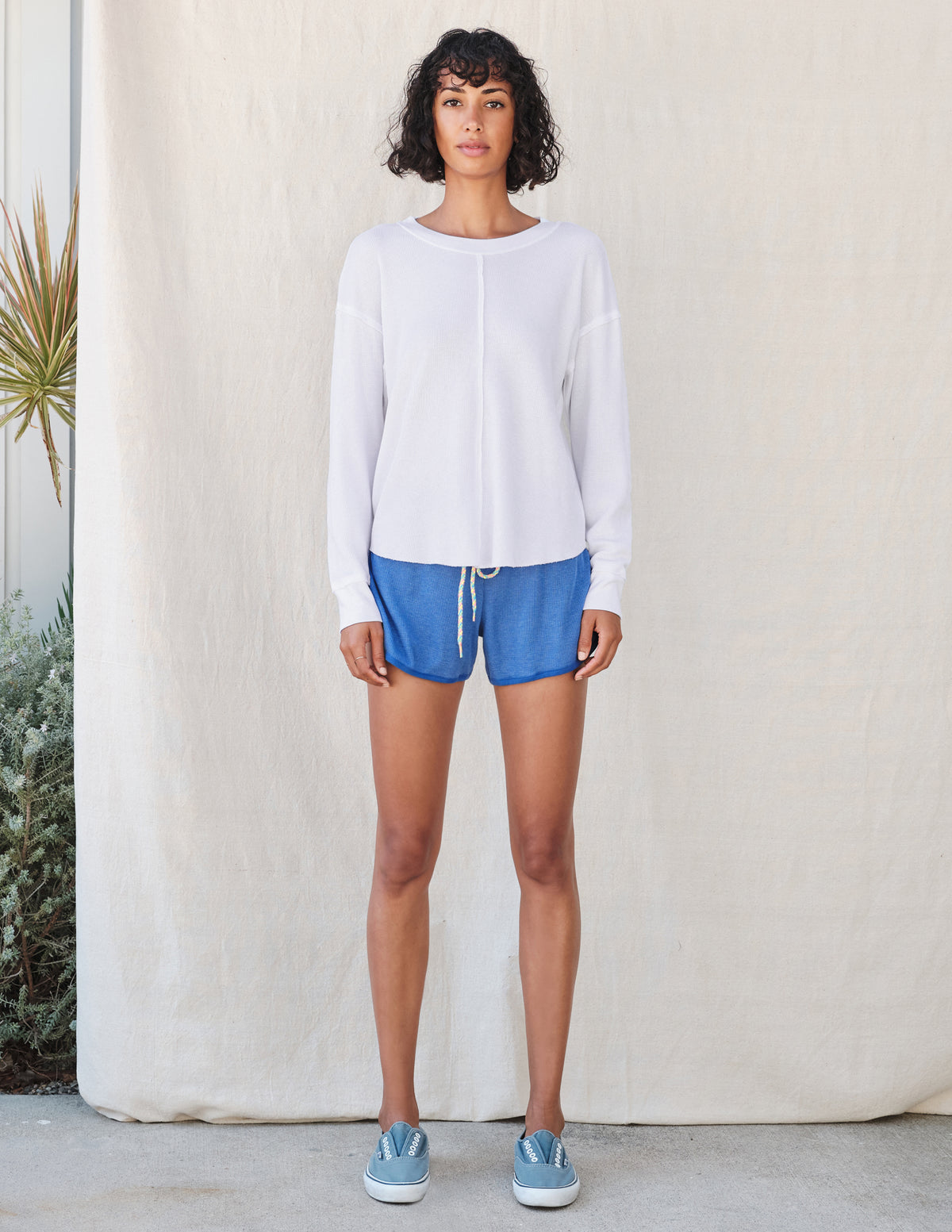 Sundry Crew Top with Center Seam in White