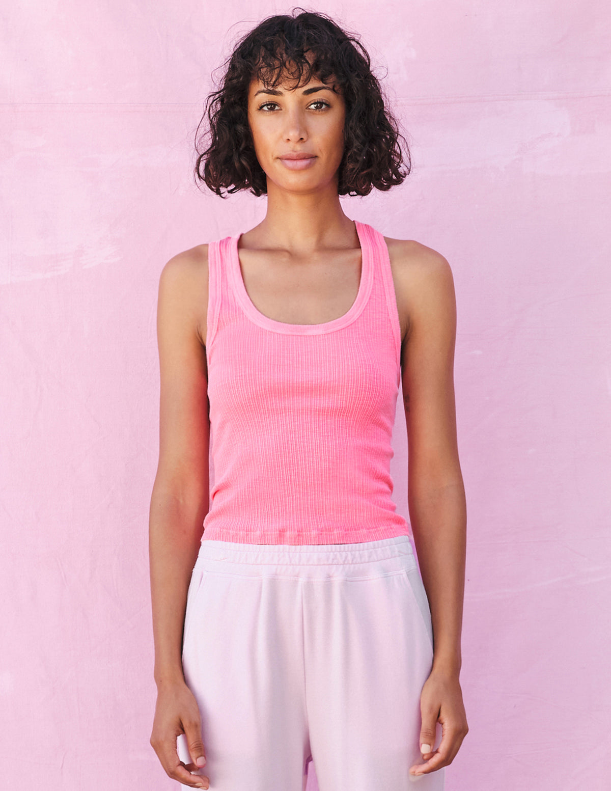 hot pink cropped scoop neck tank