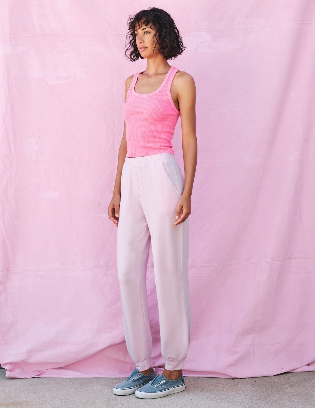 hot pink cropped scoop neck tank