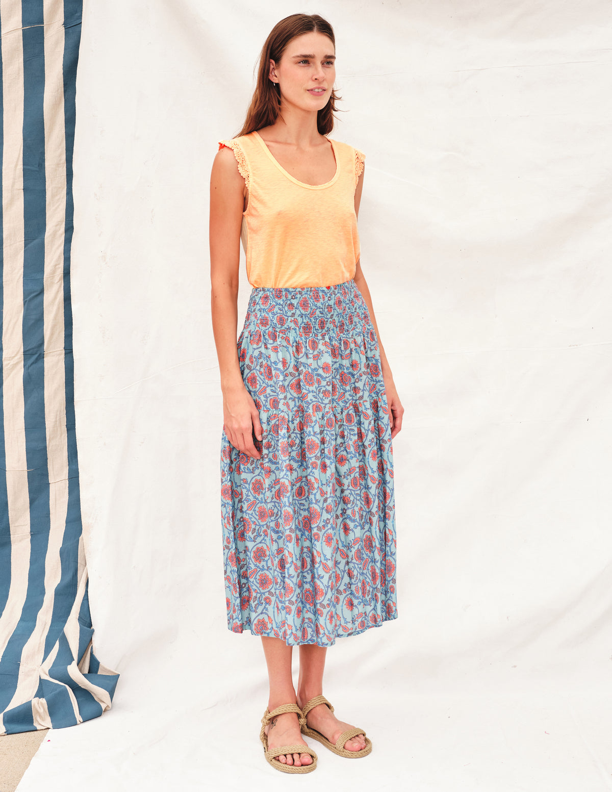 Sundry Tank with Crochet in Pigment Melon - 3/4 front view